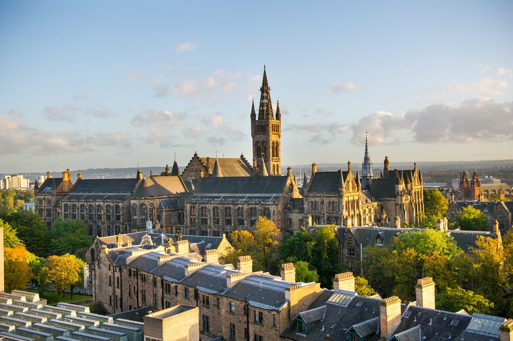 sunset view of university of glasgow