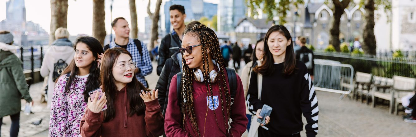 A group of KICL students walking around London