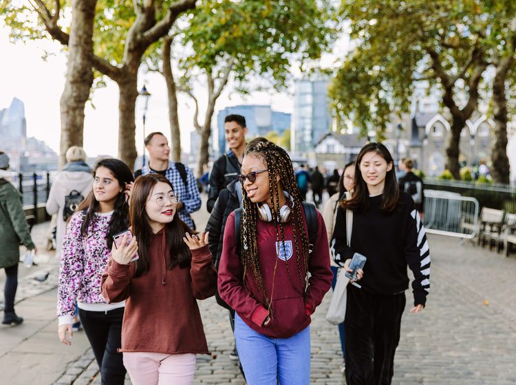 A group of KICL students walking around London