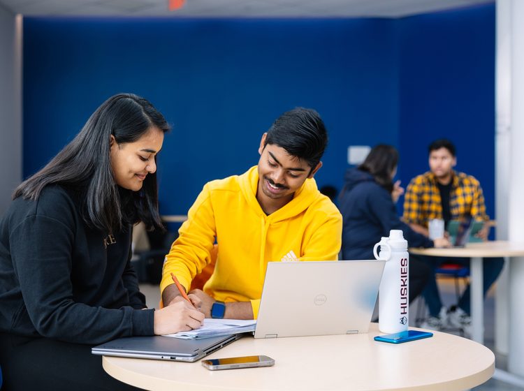 Two UCONN students studying together