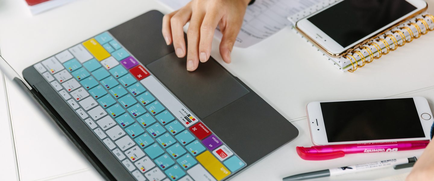 Top view of a laptop being used by a student