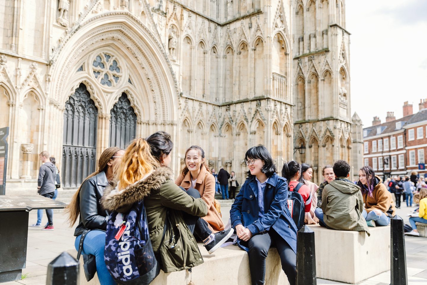 A group of York students hanging in the main town square