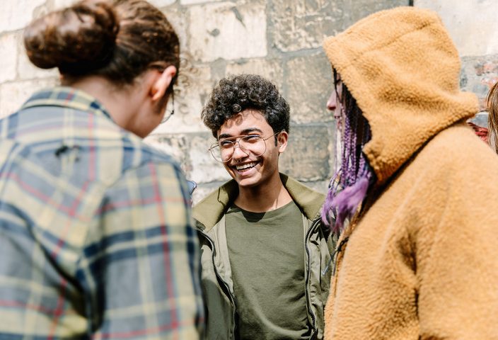 Students having a conversation outside