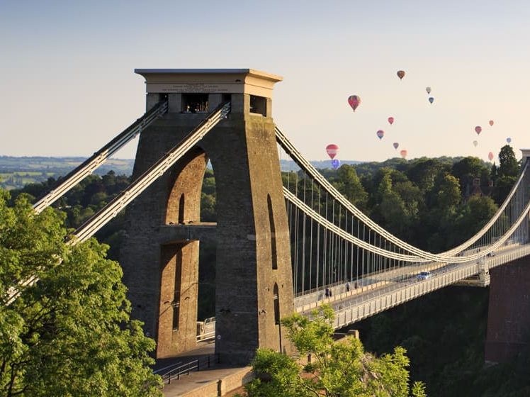 Clifton suspension bridge and Balloon Fiesta, Bristol, UK