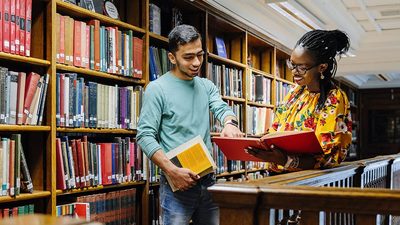 Students in a library