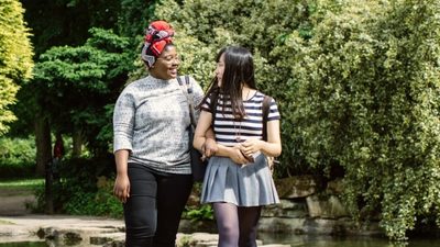 Students walking in Nottingham university park