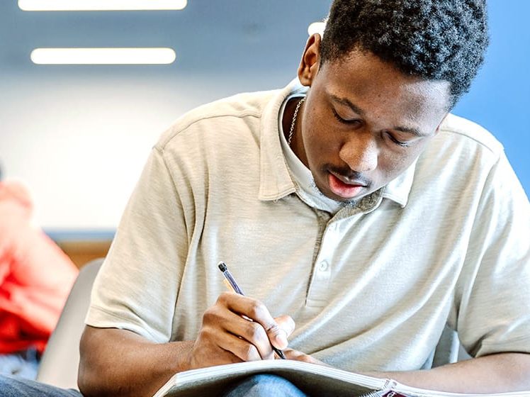 Student focused on his studies