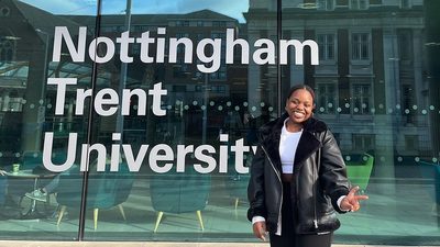 Student ambassador Portio standing outside University