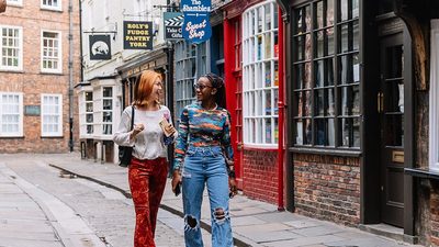 Girls walking around York town