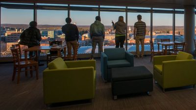 students in University of Connecticut building