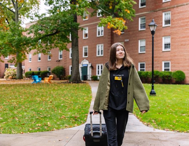 student walking to accommodation