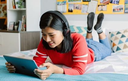 student watching on tablet