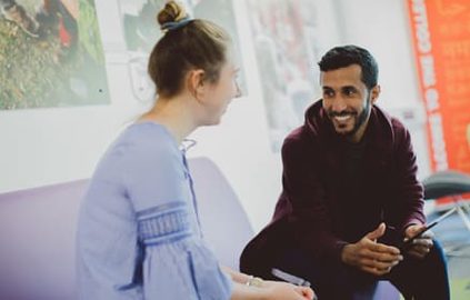 students chatting