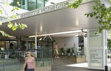 students walking outside the building