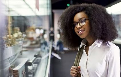 student in a museum