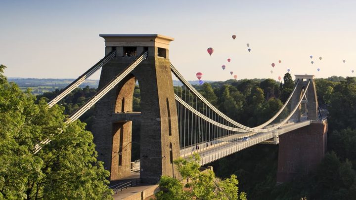 Clifton suspension bridge and Balloon Fiesta, Bristol, UK