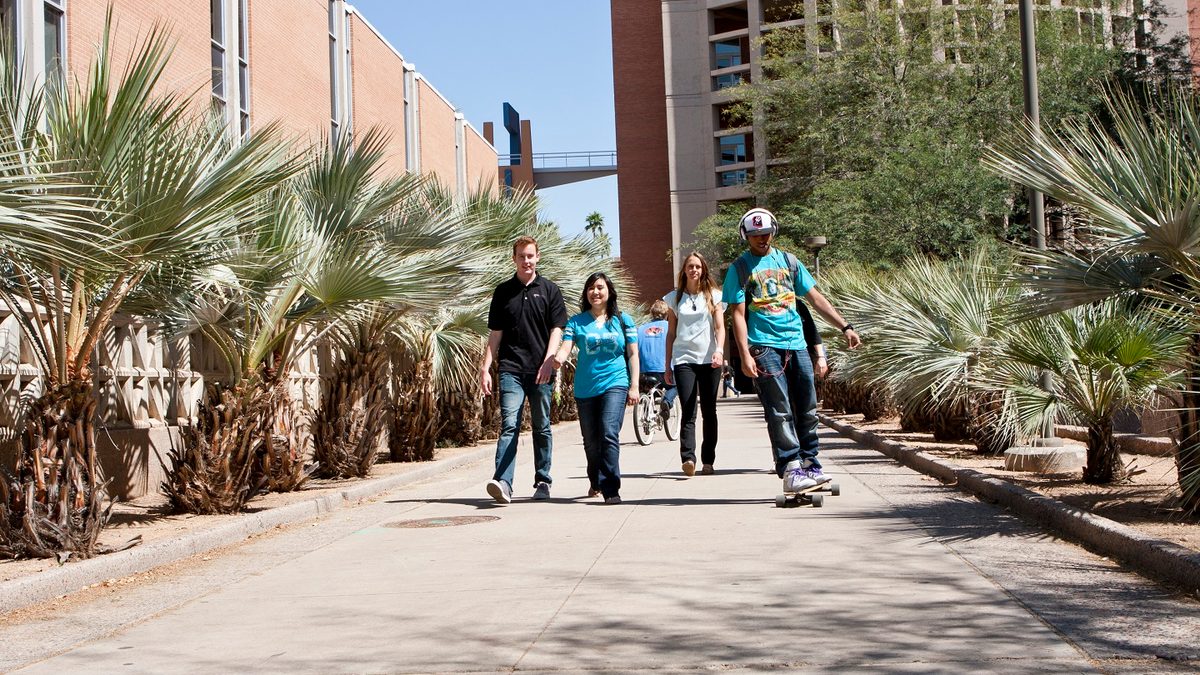 ASU students walking on campus