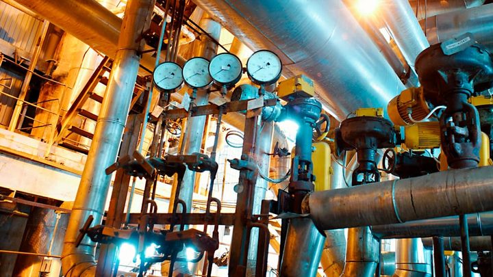 Industrial zone, Steel pipelines, valves and ladders