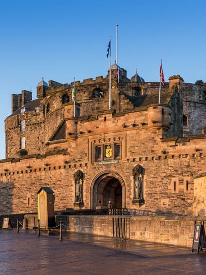 The Edinburgh Castle on a cold autumn morning at sunrise