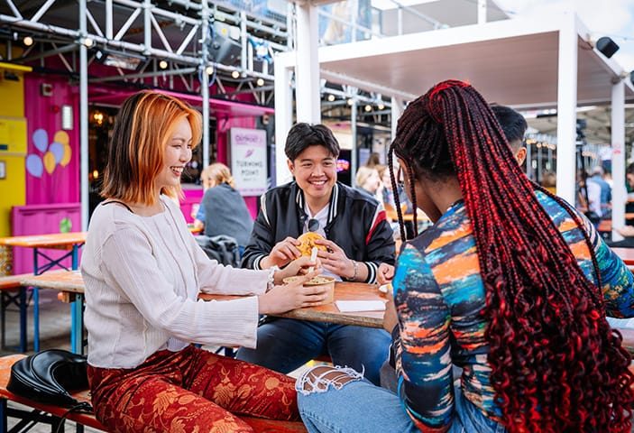 Students eating in York town