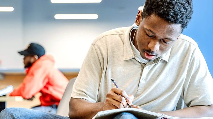 Student focused on his studies