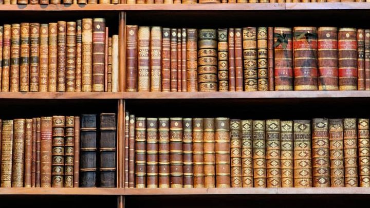 Bookshelf with antique books