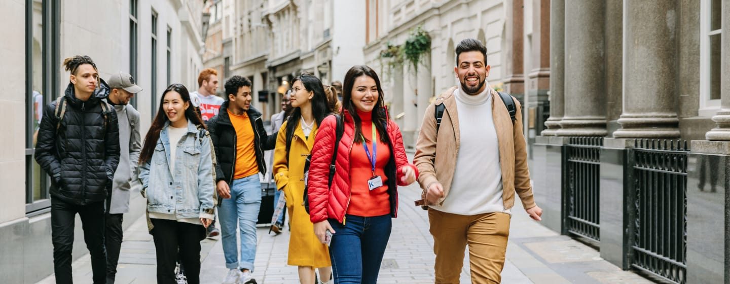 students walking in the city