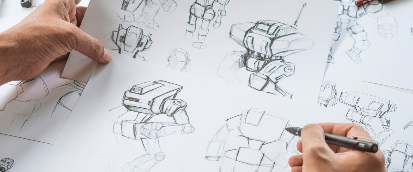 student sketching video games