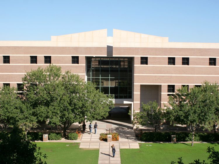 Arizona state university campus with students walking