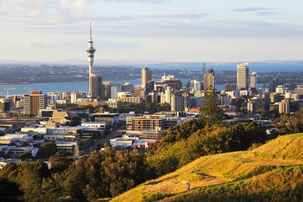 Top view from mount Eden of Auckland city skyline