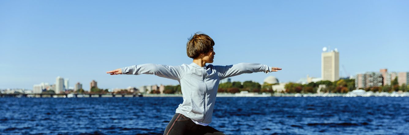 Student exercising in Boston city