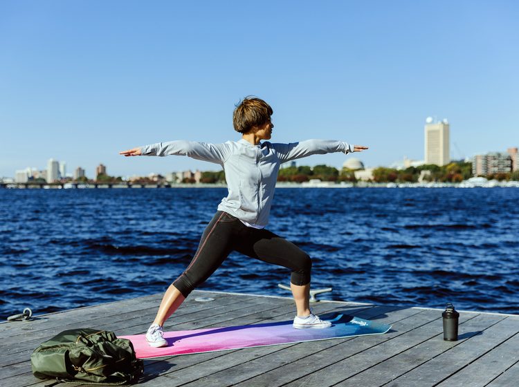 Student exercising in Boston city