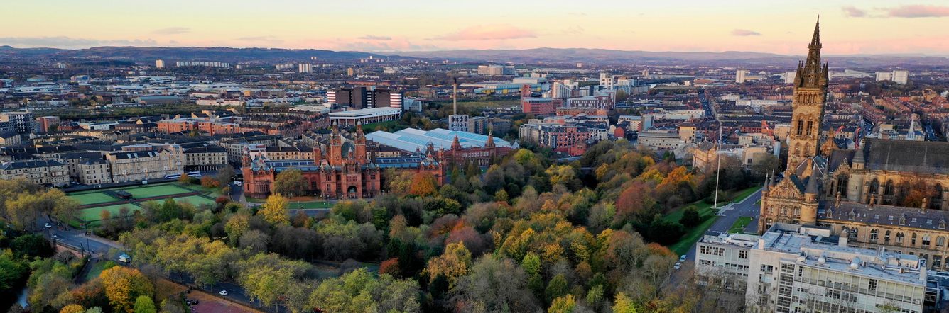 An aerial view of Kelvingrove Park in Glasgow