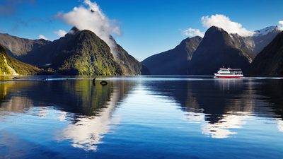 Panoramic view of mountains over the sea