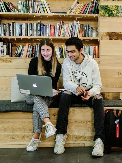 students studying in the library