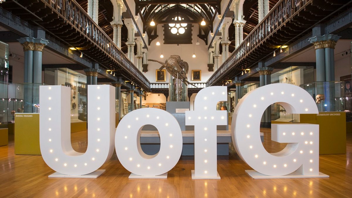 Large 'U of G' letters within the Hunterian Museum