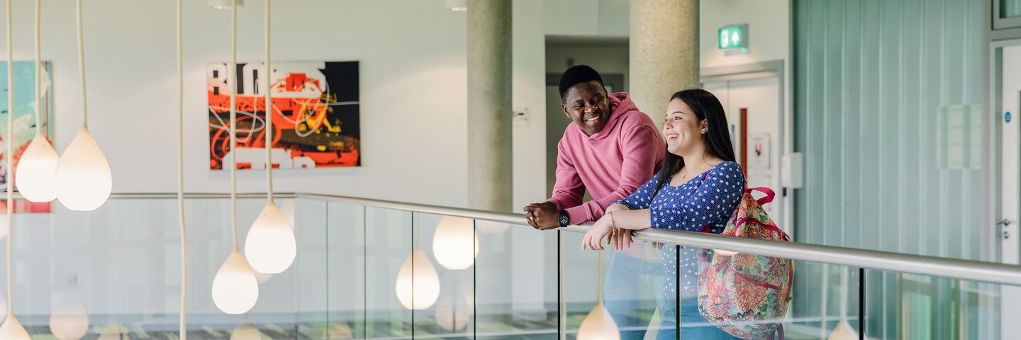 Two students socialising at the University of Nottingham campus