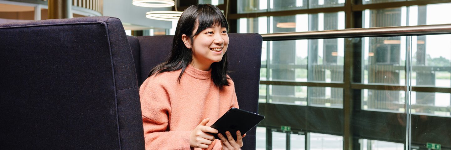 Student sitting at the University of York study area