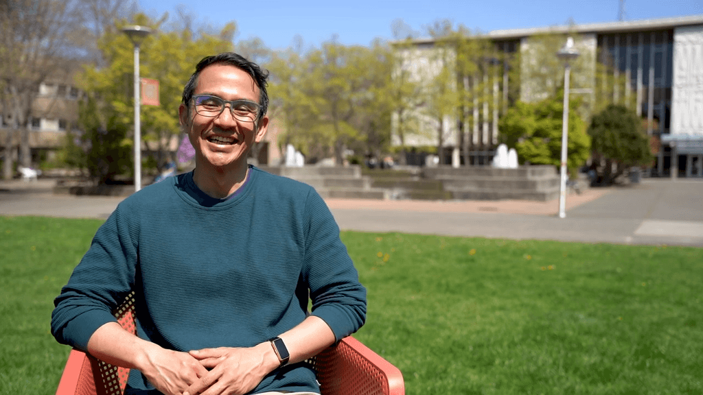 A UVic student talking to the camera