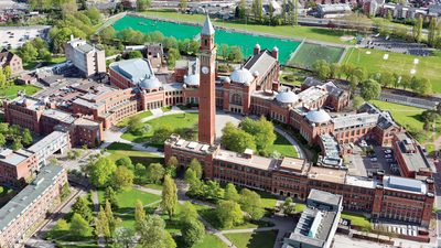 An aerial view of the campus grounds at University of Birmingham