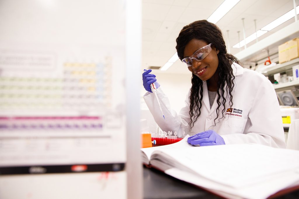 Arizona State University student working at the BioDesign Institute lab