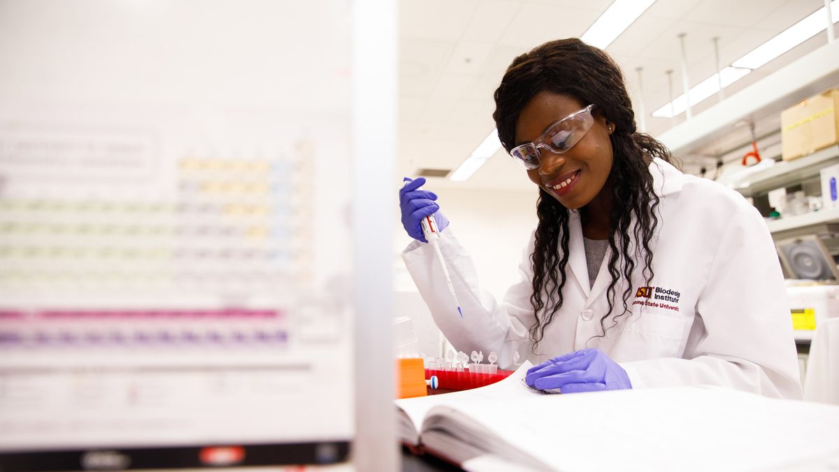 Arizona State University student working at the BioDesign Institute lab