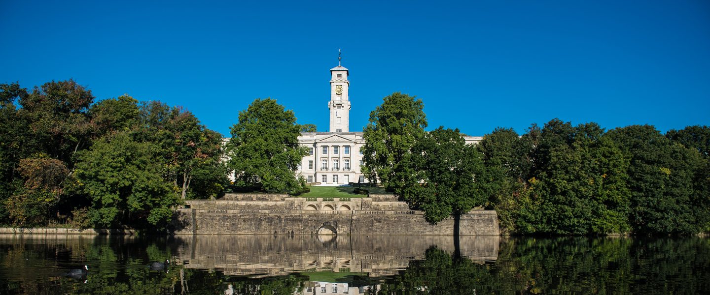 A lake view and extensive greenery at University of Nottingham