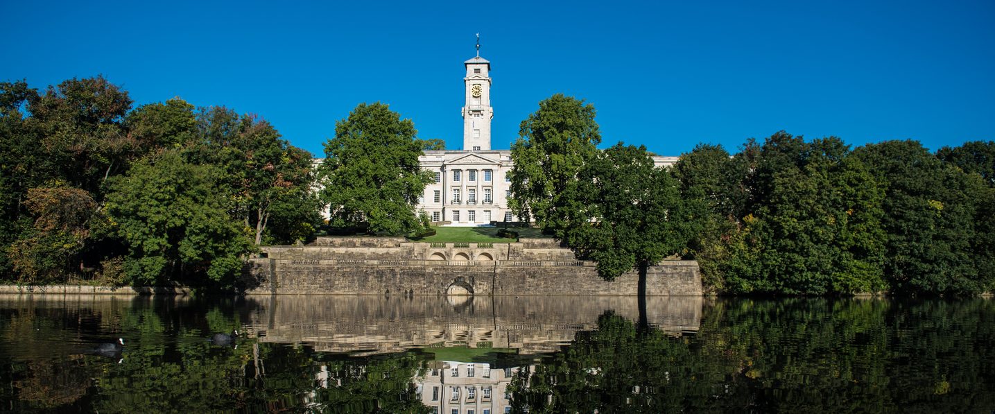 A lake view and extensive greenery at University of Nottingham