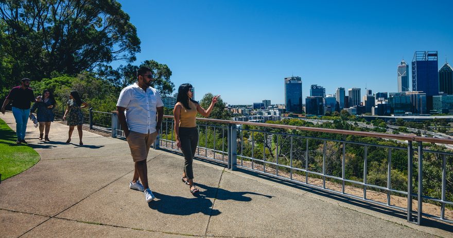 Murdoch University students walking in Kings Park and Botanic Gardens