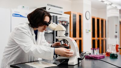 Pace University student conducting research at the science lab