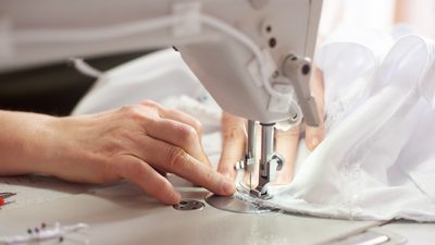 Close up view of sewing process