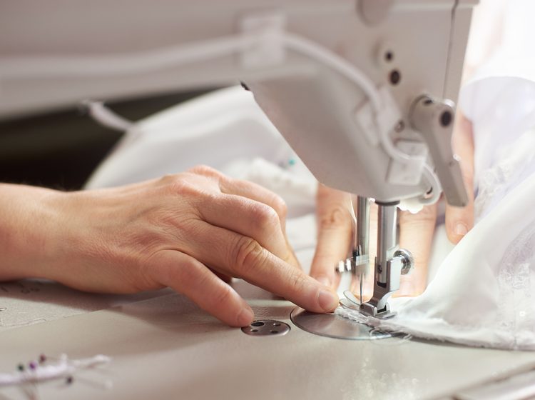 Close up view of sewing process