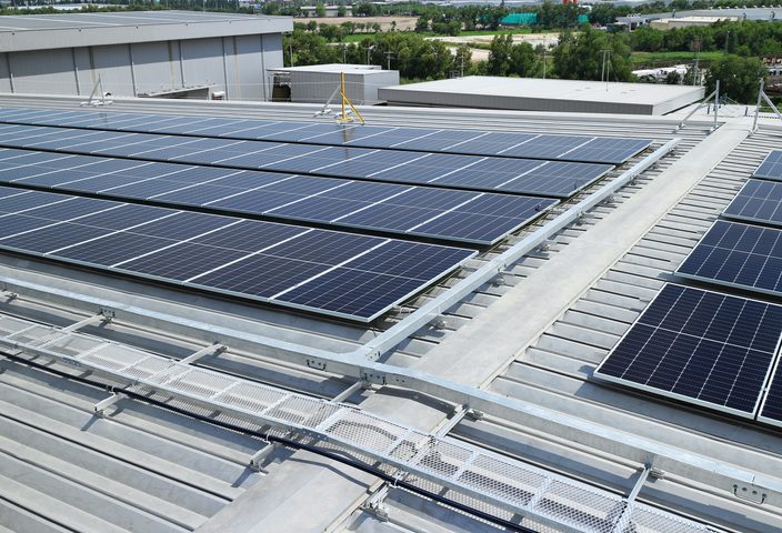 Solar panels on warehouse roof