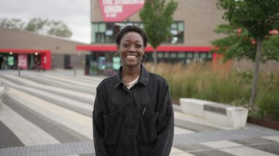 Stephanie Udoh posing in front of UWE Students Union building